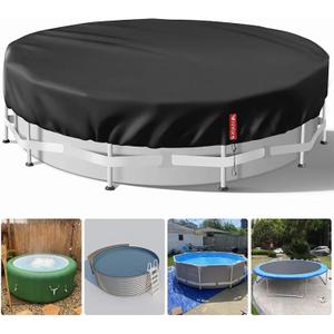 15 Ft Round Pool Cover, Hot Tub Cover, Solar Pool Covers for Above Ground Pools, Heavy-Duty Waterproof Dustproof Pool Solar Cover with Drawstring and Ground NailsBlack