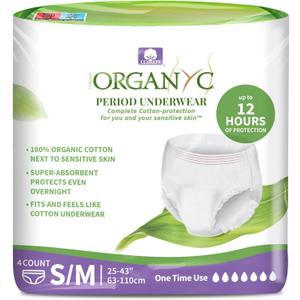 Organyc - Certified Organic Cotton Disposable Period Underwear for Sensitive Skin, Super Absorbent for Women, All-Day or Overnight, S/M, 4 Count