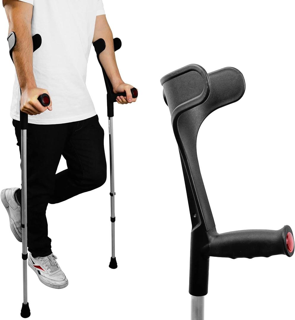 PEPE Mobility - Forearm Crutches for Adults (x2 Units, Open Cuff), Adjustable, Aluminum, Walking - Made in Europe (Black)