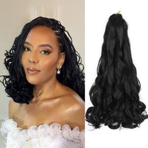 French Curl Braiding Hair 16 Inch Color 1 Curly Braiding Hair Pre Stretched 8 Packs French Curl Crochet Braids for Box Braids with Curly Ends for Black Women