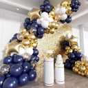 Blue and Gold Balloon Arch Kit, 188Pcs Gold Star Balloons with Navy Blue and Gold White Latex Balloon Garland kit, Different Size Balloons for Anniversary Wedding New Year Birthday Decorations