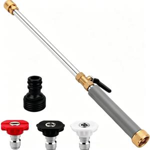 Jet Nozzle Power Sprayer for Garden Hose, 3 Nozzle Wand, Pocket Hose Arrow Pressure Washer Attachment for Car Washing, Patio and Outdoor Cleaning (Grey)