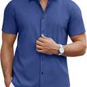 COOFANDY Men's Dress Shirt Short Sleeve Button Down Shirts with Pocket M