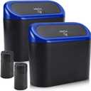 Accmor Car Trash Can with Lid, Waterproof Vehicle Trash Bin Car Dustbin Garbage Organizer Storage, 2 Pack Mini Garbage Bin Trash Container for Auto Cars, Home, Office (Black/Blue Lid, Black/Blue Lid)