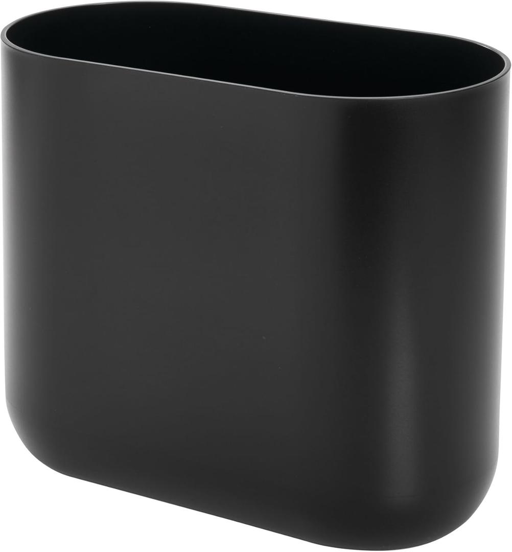 iDesign Slim Oval Plastic Waste Basket, The Cade Collection  10.56 x 5.5 x 9.77, Matte Black