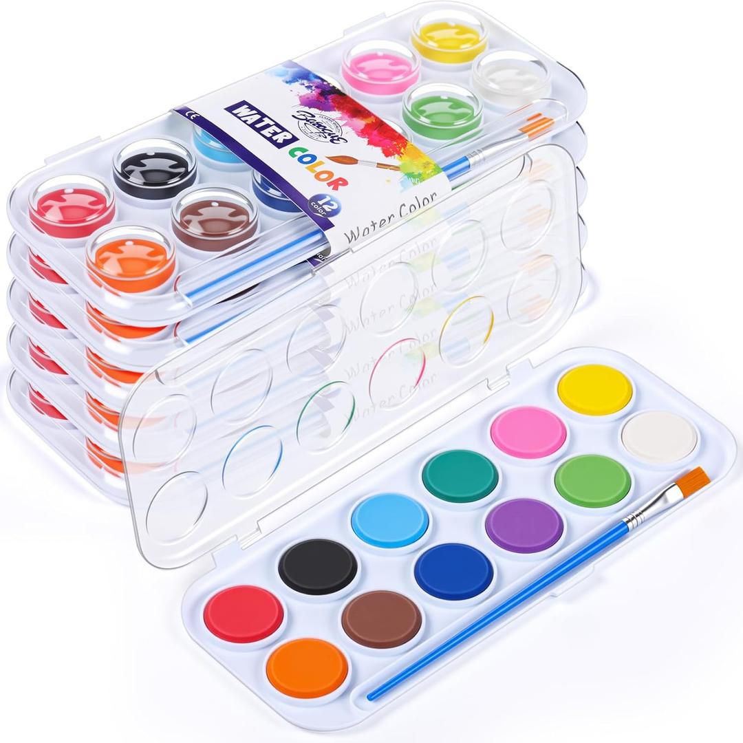 Nuanchu Gifts Bulk Watercolor Paint Washable Watercolor Paint Kits Palette and Brushes Portable Water Color Supplies for Adults, Beginners Artists Easter Gift(6 Pack,12 Colors)