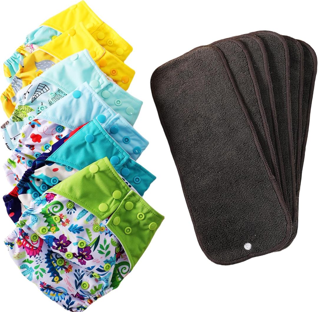 Cloth Diapers 6 Pack with 6 Inserts & 1 Wet Bag - Waterproof Cover, Washable, Reusable & One Size Adjustable Pocket Diapers for Newborns and Toddlers (Bear Set), One Size