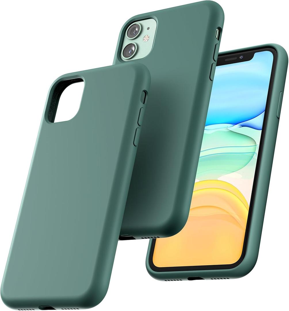 TOCOL 5 in 1 for iPhone 11 Case, with 2 Screen Protectors + 2 Camera Protectors, Liquid Silicone [Anti-Scratch] [Drop Protection] for iPhone 11 Phone Case, Midnight Green