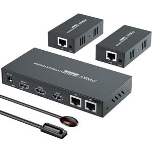 HDMI Extender Splitter1x2 HD 4K @60Hz up to 60m(196ft)-Loop Out-Over CAT5/CAT6/CAT7 Cable HDMI Transmitter and Receiver with IR Power Switch and EDID