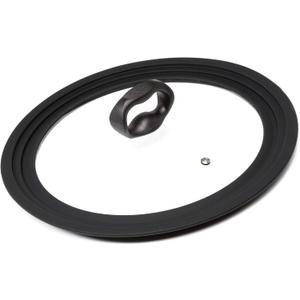 Ecolution Universal Lid for Pots and Pans, Fits 9.5-Inch to 12-Inch Cookware, Tempered Glass Replacement Lid with Heat Resistant Silicone Edge, Dishwasher Safe, Made without BPA, Large, Black