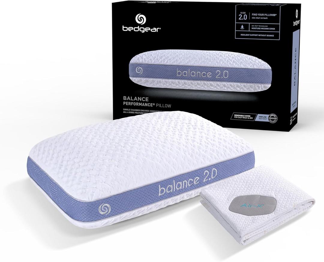 Bedgear Balance Size 2.0 Pillow & Dri-Tec Protector - Queen Size - Sleep Essentials Bundle