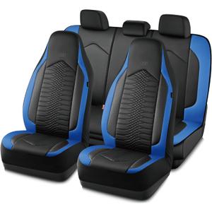 Skechers Memory Foam Car Seat Covers, Leather High Back Seat Covers Quilting Design,Waterproof Sports Car Seat Covers Full Sets,Airbag Compatible, Universal Fit for Most Cars, SUVs,Trucks,Blue