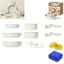 Generic Gourmet Cookware Set, 12-Piece, White, Nonstick Detachable Handle Cookware, Cream White
