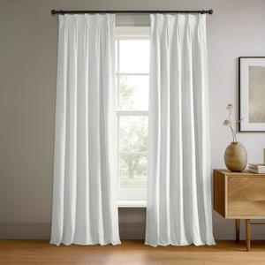 HPD Half Price Drapes Velvet Blackout Curtains/Drapes - 108 Inches Long 1 Panel Blackout Curtain Signature Pleated for Living Room & Bedroom - 25W X 108L, Primary White