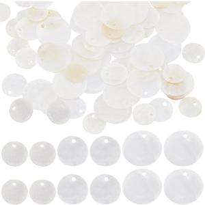 SUNNYCLUE 1 Box 180Pcs Round Capiz Shell Charms Bulk Shell Pendants Small Mussel Beads Flat Round Natural White Coin Mother of Pearl Seashell Charms for Jewelry Making Earrings Home Decor DIY Crafts