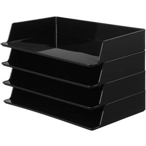 Fuyoooo Paper Organizer for Desk Stackable Plastic Paper Tray Office Organization and Storage 9.37 x 5.91 x 1.57 Inch Stacking File Rectangular Letter Tray for Office Desktop(Black,4 Pcs)