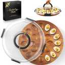 Renmxj Deviled Egg Containers with Lid (24 Eggs), 2026 Upgraded Acacia Wooden Deviled Egg Tray Platter for Party and Home Kitchen, The Lid is Dishwasher Safe (Black)