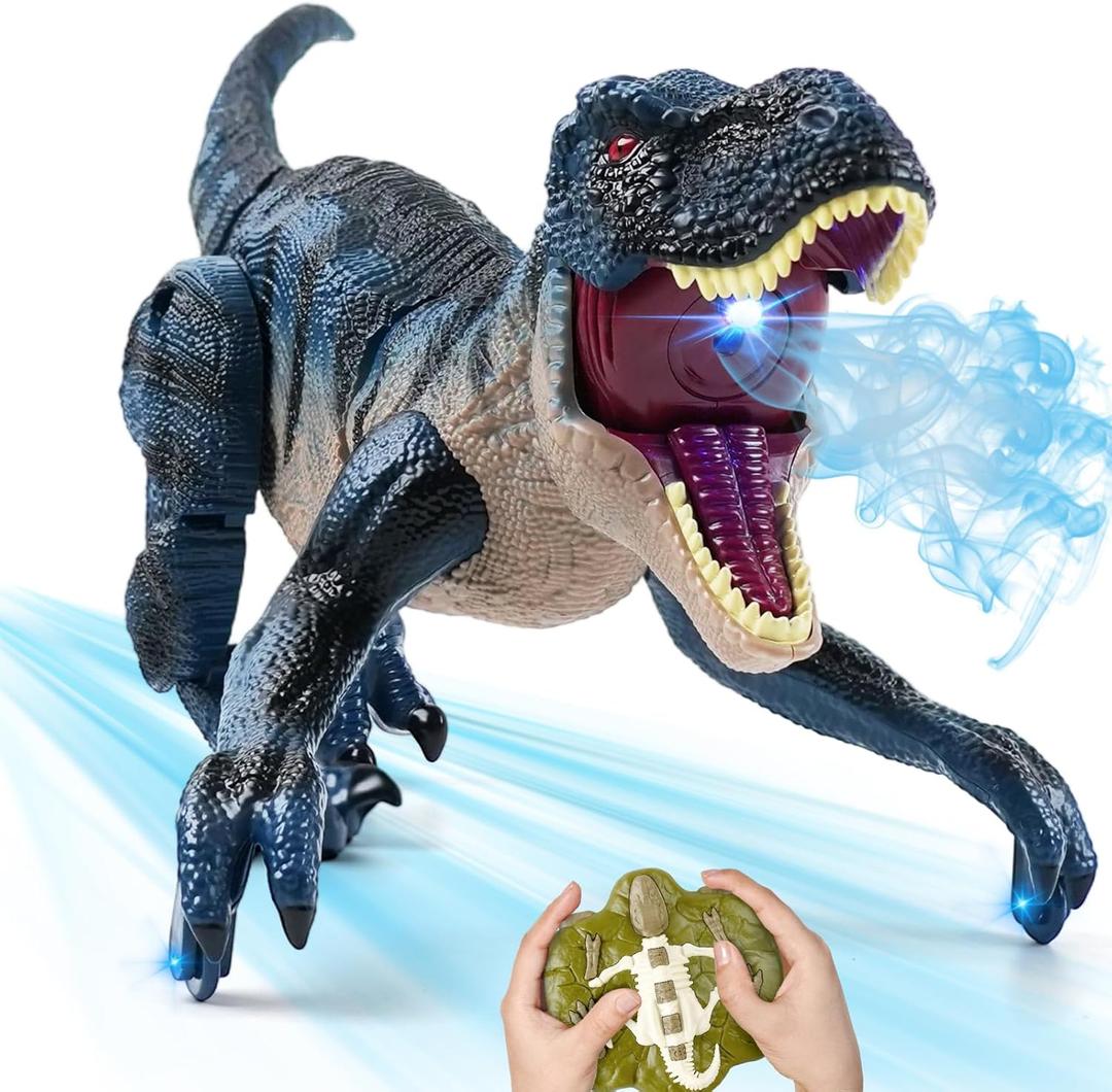 2.4GHz Remote Control Walking Dinosaur Toy for Kids - Birthday Gifts for Boys Ages 3-5 5-7 8-12, Interactive Dino with Roaring Sound, Cool Lights & Mist Spray