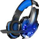 BlueFire Stereo Gaming Headset for PS4, PS5, PC, Xbox One, Noise Cancelling Over Ear Headphones with Mic, LED Light, Bass Surround, Soft Memory Earmuffs for Laptop Nintendo Switch Games (Blue)