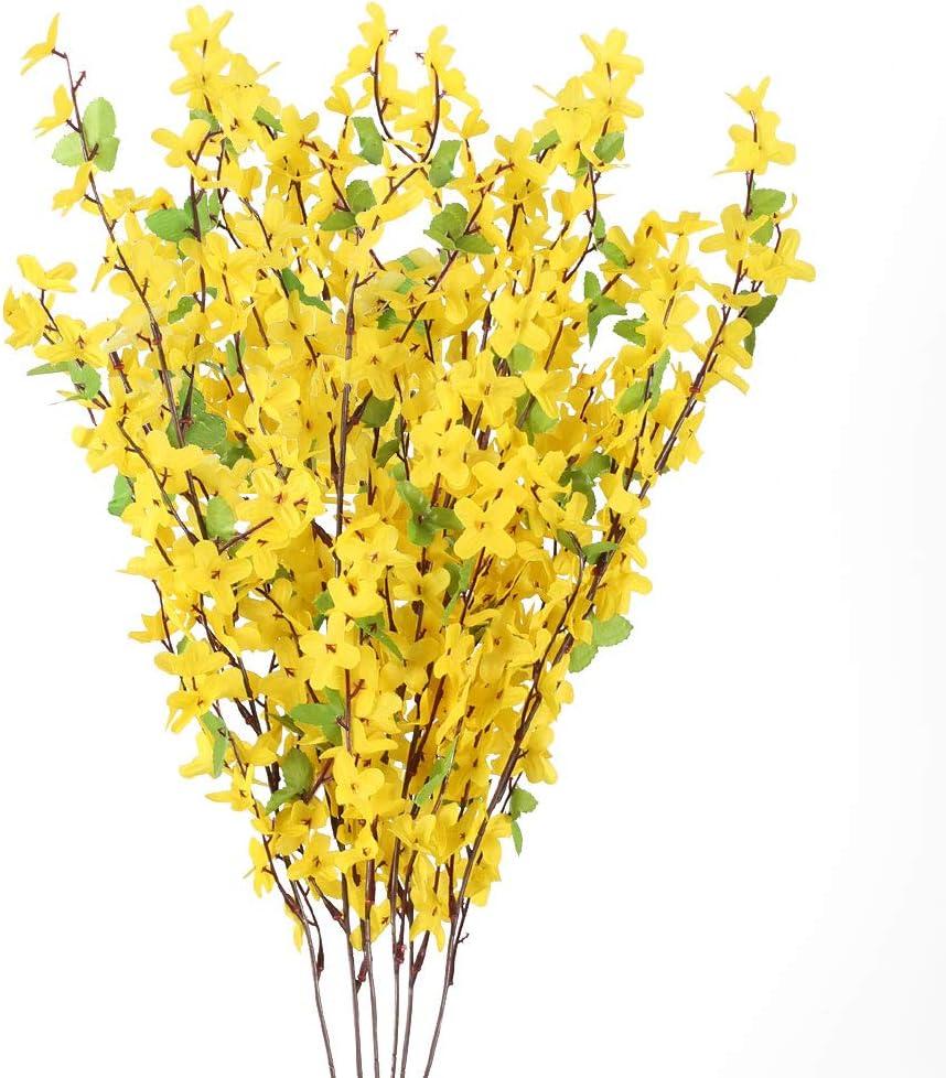 6 PCS 25.5" Fake Flowers Yellow Flower Silk Artificial Forsythia Branches Long Stem Spring Flowers Artificial for Decoration Indoor Outdoor Wedding Home Bedroom Yard Cemetery