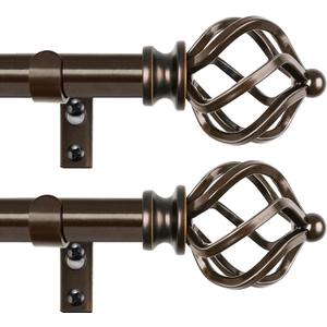 KAMANINA 2 Pack Curtain Rods 32 to 58 Inches (2.6-4.8ft), 3/4 Inch Curtain Rods for Windows Splicing Adjustable Single Drapery Rod with Twisted Cage Finial, for Indoor and Outdoor, Bronze