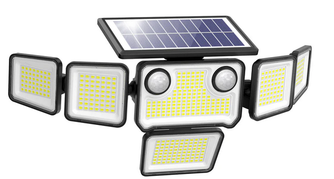 omibee Dual Motion Sensor Solar Lights Outdoor, 3000LM Solar Flood Lights 6 Adjustable Heads Security Wall Lights, IP65 Waterproof & Remote Control for Graden, Outside, Backyard