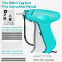 Stitch Gun for Clothes, Tagging Gun for Clothing, Micro Handheld Tag Gun Quick Stitch Sewing Gun, Portable Quick Clothing Fixer Hemming Tool Includes 6 Needles and 1000 Black White Fasteners (Lake Blue)