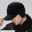 Cozy Head Beanie for Men - Winter Beanie with Brim and Ear Flaps, Outdoor Warm Fleece Lined, Ear-Covered Woolen, Fleece-Lined Knitted Hat for Cold Weather Black