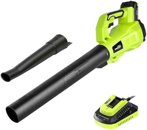 SnapFresh Cordless Leaf Blower - 180 CFM Leaf Blower with Battery & Charger, 2 Section Tubes, Free Control Speed, Lightweight, Electric Leaf Blower for Blowing Leaves, Lawn Care, Dust & Other Debris