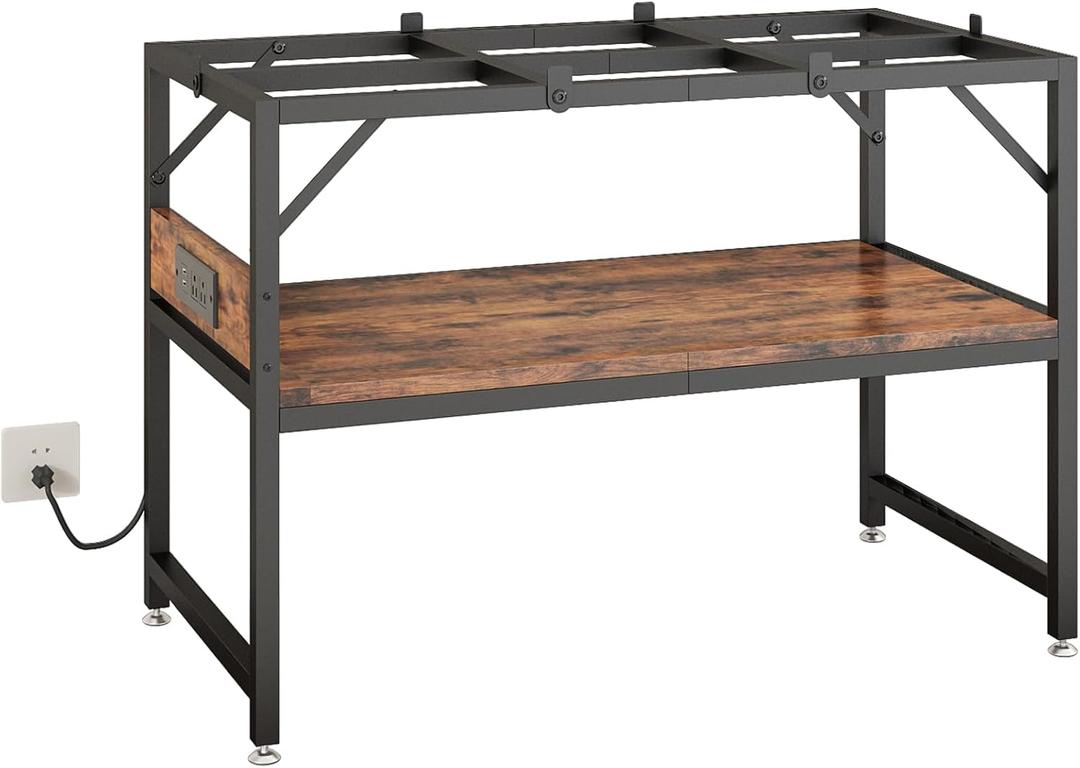 20-30 Gallon Fish Tank Stand with Power Outlets,Aquarium Stand with 2-Tier Storage Shelves,Heavy Metal Reptile Turtle Tank Stand,Fish Tank Shelf,600LBS Capacity,30"L ×11.8"W ×20.5"H - Rustic Brown