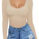 MANGOPOP Womens Scoop Neck Short Sleeve Long Sleeve Slim Fit T Shirt Tunic Tops Tee (Medium, Long Sleeve Semolina)