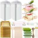 Honeydak Clear Cake Containers with Lids Wedding Cake Pans Cupcake Container Muffins Box Cocktail Picks Appetizer Thanks Tags Eucalyptus Leaves for Wedding Birthday Dessert Display(50 Sets)