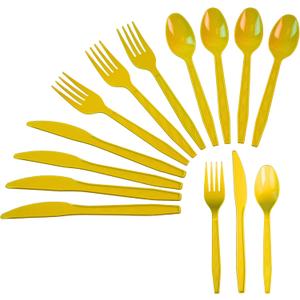 240 Pcs Disposable Yellow Plastic Silverware Set, Including Yellow Party Forks, Knives And Spoons 80 Pieces Each, Suitable For Parties, Weddings, Birthdays, Home Offices, Takeout