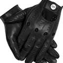 GSG Men Genuine Leather Gloves Black Unlined Biking Touchscreen Driving Gloves Large, Black Palm Hole,