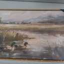 Floating Framed Canvas Wall Art, Vintage Mallard Duck Oil Paintings Print, Countryside Art Wildlife Nature Pond Wall Decor for Living Room, Bedroom, Office, Rustic Decor 16x24 inch