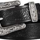 SANSTHS Western Belt For Women, Womens Cowboy Belt For Pants Jeans With Vintage Floral Carved Design, Black(floral) XS: Fit Waist Size 26"-33"
