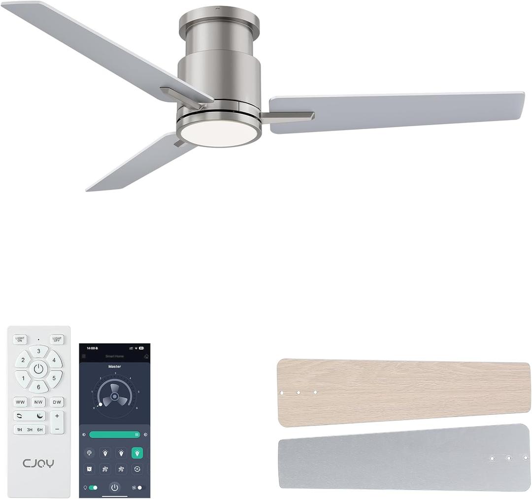 CJOY Ceiling Fan with Lights, 48 Inch Low Profile Ceiling Fans with Light and Remote, Reversible DC, Flush Mount, 3CCT,Dimmable, Modern Indoor/Outdoor Design for Bedroom, Living Room, Patio, Kitchen, Silver CJOY Ceiling Fan with Lights, 48 Inch Low Profile Ceiling Fans with Light and Remote, Reversible DC, Flush Mount, 3CCT,Dimmable, Modern Indoor/Outdoor Design for Bedroom, Living Room, Patio, Kitchen, Silver