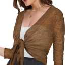 Summer Bolero Shrugs for Women Sheer Short Tie Front Cardigans for Dress 3/4 Sleeve Tops (Coffee, M)