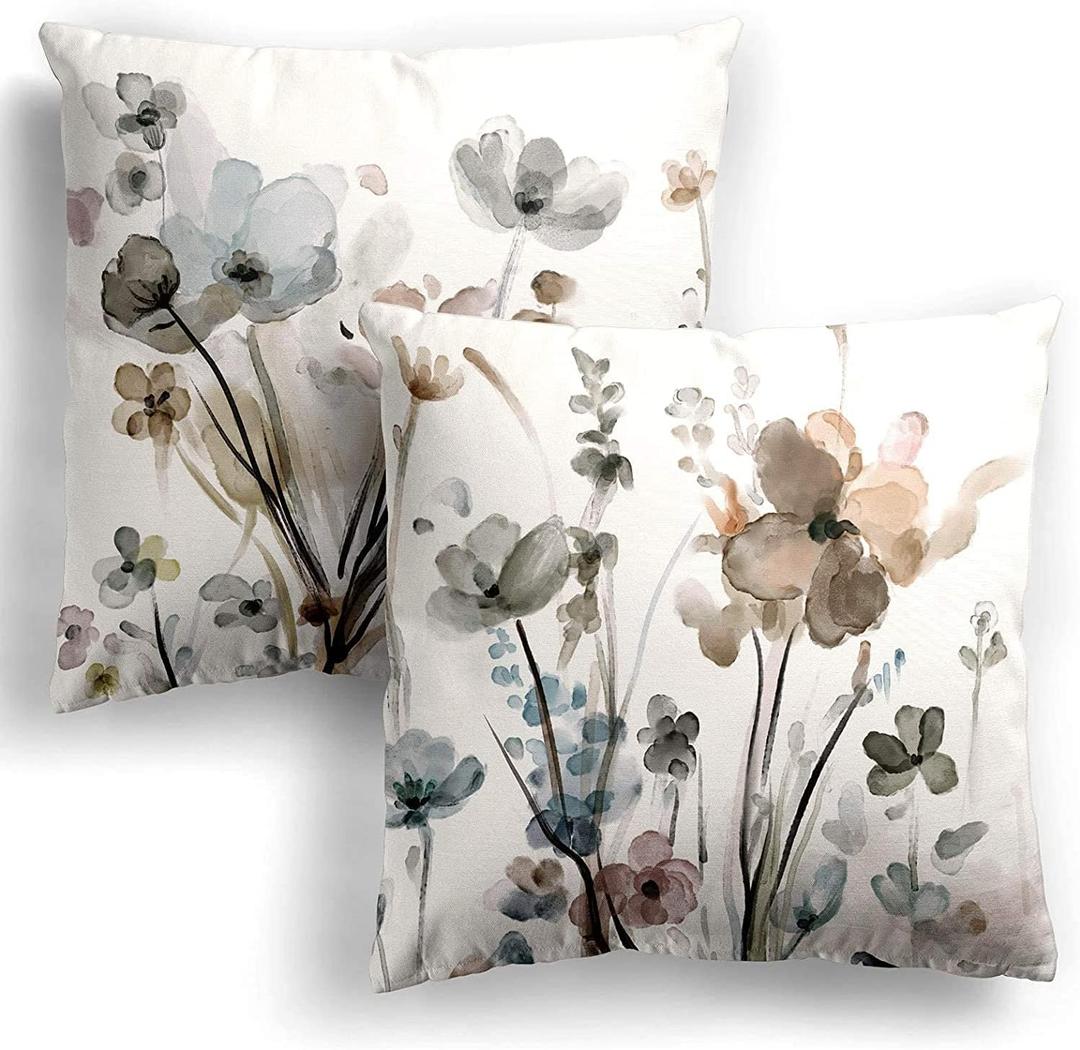 KKVEE Flower Throw Pillow Covers 18x18 Set of 2, Flowers Pillow Cushion Cases, Modern Decorative Square Pillowcases for Sofa Couch Bedroom Living Room Car (18" x 18" (Pack of 2))