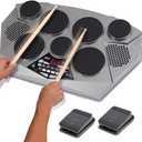 Pyle Pro Electronic Drum Kit - Portable Electric Tabletop Drum Set Machine with Digital Panel, 7 Drum Pads, Hi-Hat/Kick Bass Pedal Controller USB AUX - Tom-Toms, Hi-Hat, Snare Drums, Cymbals