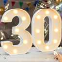 Marquee Numbers Lights Sign with Birthday Music, LED Decorative Light up Number 30 with Remote for Party Anniversary Decorations Wedding Christmas Home Decor, Battery Operated, White Plastic