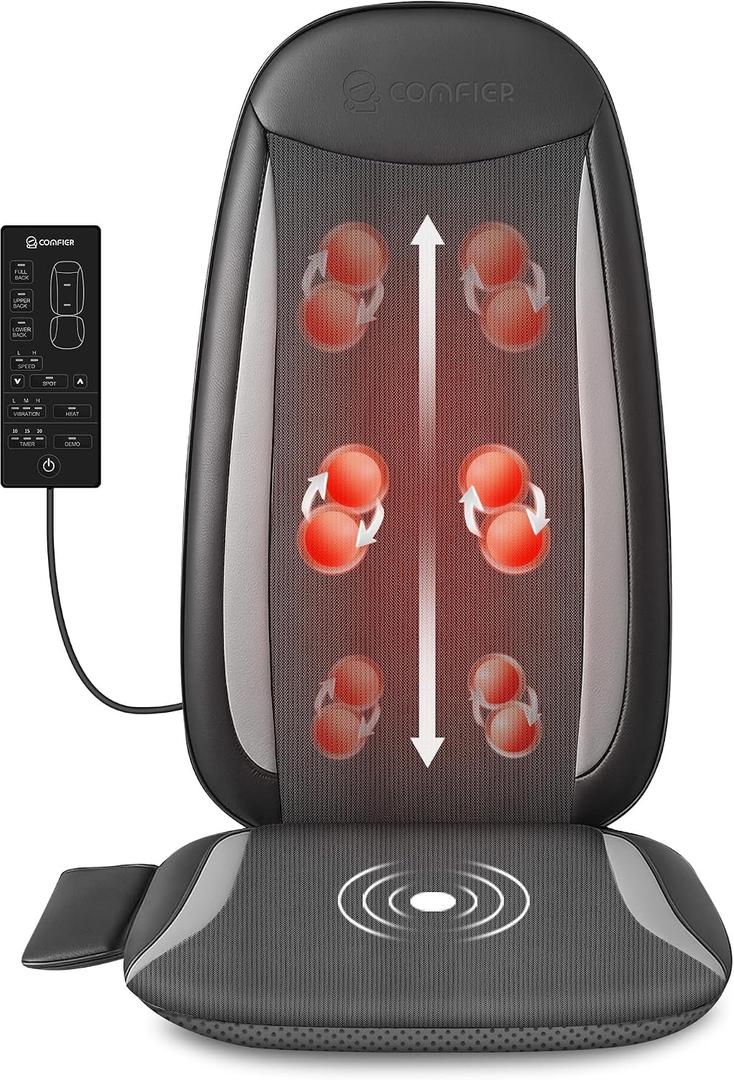COMFIER Shiatsu Back Massager with Heat, Massage Chair Pad for Back Relief deep, Heated seat Cushion, Chair Massager for Neck, Hip with Kneading & Vibration, Home Office, Father Day Gifts for Men