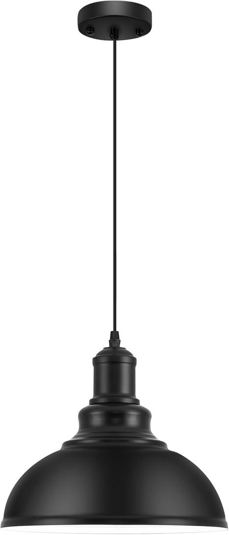Pendant Lights, Farmhouse Pendant Lamp with Metal Shade (White Inside), Matte Black Industrial Pendant Lighting for Kitchen Island, Dining Room, Bedroom, Hallway (Pack of 1 Pendant)
