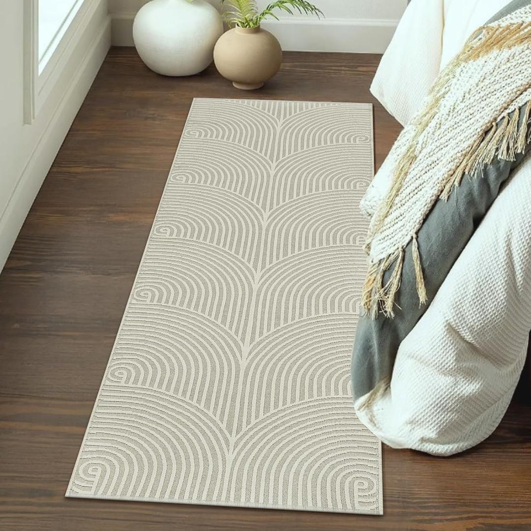 Tiffasea Washable Runner Rug 2x6 ft Hallway Kitchen Runner Rugs Reversible Beige Entryway Runner Indoor Carpet Runners Cotton Woven Modern Area Rugs for Bedroom Bathroom Mudroom