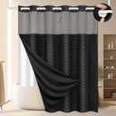FADOTY No Hook Shower Curtain and Liner Set, Black Snap in Shower Curtain Ringless Chevron Tufted Cloth Waterproof Washable Fabric Bath Curtain with See Through Top Window for Bathroom Hotel 71" x 74"