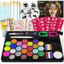 Face Painting Kit for Party - 24 Colors - Water Based Non Toxic Face Paint Set with Brushes, Stencils, sponges, Glitter, Crayon for Easter; Halloween; Carnival; Birthday; Stage Makeup Kit