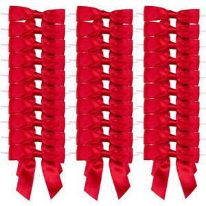 30pcs Boutique 2.5" Red Satin Ribbon Twist Tie Bows for Tying Up Packages Gift Wrapping