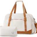 LONG VACATION Women's Travel Duffel Bag with Toiletry Bag, Sports Gym Bag Weekendeer Carry-on Tote with Shoe Compartment and Wet Pocket, Yoga Bag Fit 17.3inch Laptop (BEIGE & BROWN, 21-inch)