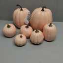 Winlyn 7 Pcs Assorted Sizes Fall Artificial Peach Pink Pumpkins Harvest Faux Foam Light Pink Pumpkins for Fall Autumn Season Halloween Thanksgiving Harvest Festive Tabletop Decoration