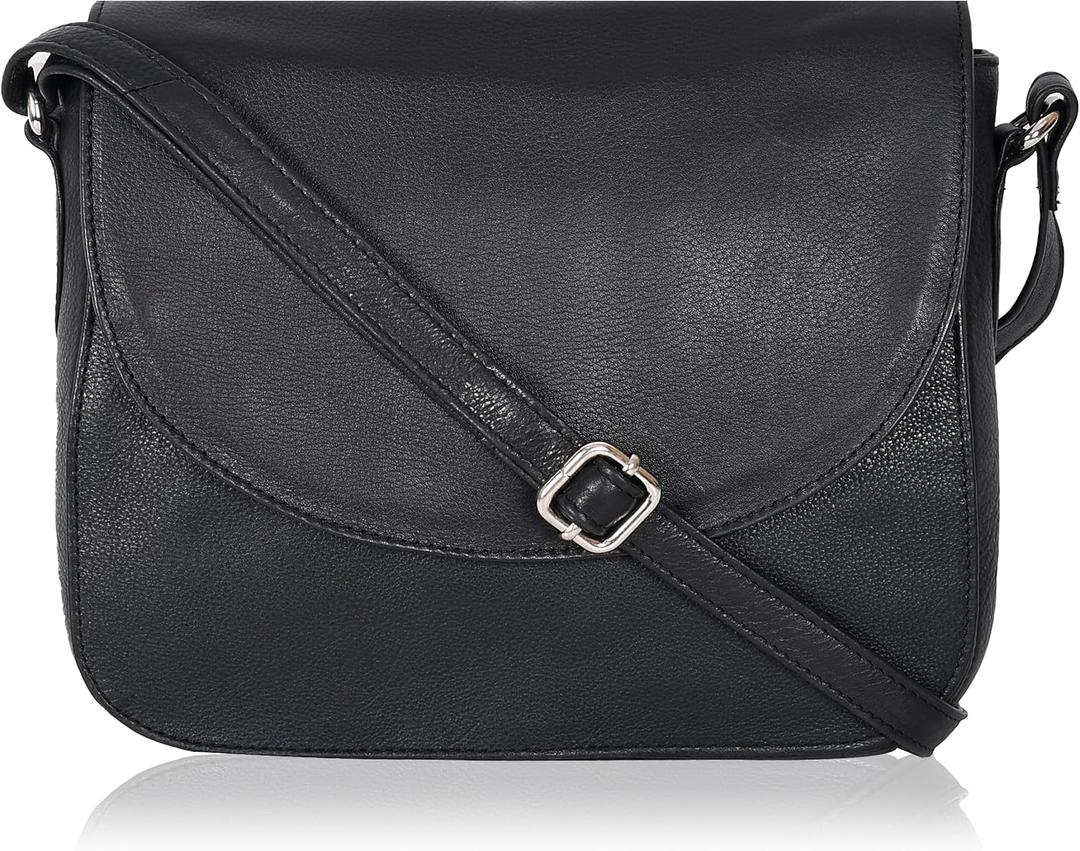 Genuine Leather Shoulder Crossbody Purse For Women with Adjustable Strap, Mobile Pocket & Outside & Inside Zipper (Black Ndm)